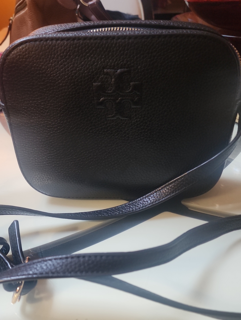 Tory Burch Black Pebbled Leather Camera Crossbody
